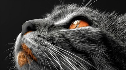 Create a scene of a clipart line art cat face with realistic fur texture