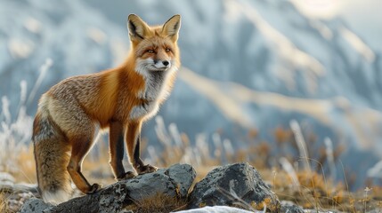 Obraz premium Following the Fox: Venturing Higher Into the Mountains