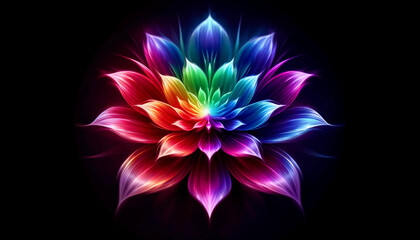 A spectral flower with vibrant, rainbow-colored petals
