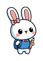cute cartoon character - rabbit studying activity - colour on transparent background (artwork 3)
