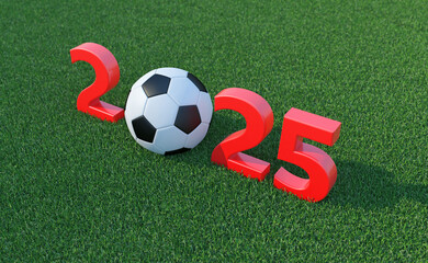 New Year 2025 Creative Design Concept with Foot ball - 3D Rendered Image	
