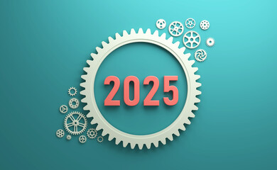 New Year 2025 Creative Design Concept with Gears - 3D Rendered Image	

