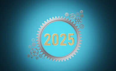 New Year 2025 Creative Design Concept with Gears - 3D Rendered Image	


