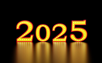 New Year 2025 Creative Design Concept with neon lights - 3D Rendered Image	
