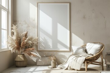 Poster Mockup in Minimalist Scandinavian Interior created with Generative AI