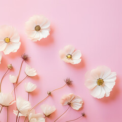 Wedding spring flower border frame with copy space in the middle. Beautiful floral background