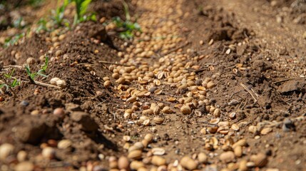 Many dry peanuts scattered on the earth ready for sowing