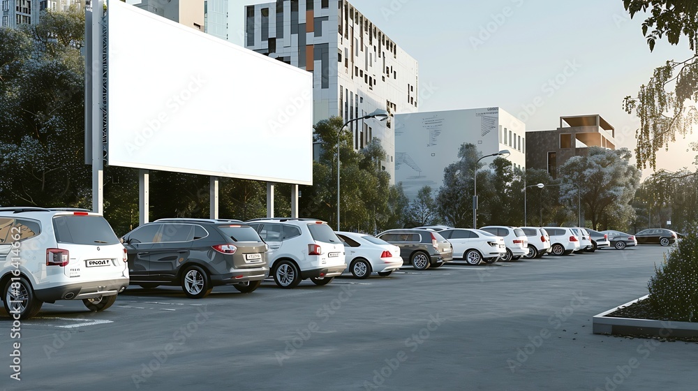 Aufkleber billboard rectangular white mockup city advertisement on the parking image : generative ai