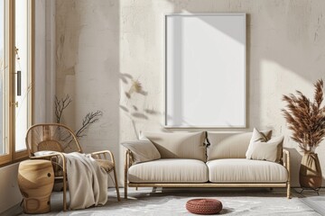 Poster Mockup in Minimalist Scandinavian Interior created with Generative AI