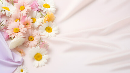Wedding spring flower border frame with copy space in the middle. Beautiful floral background
