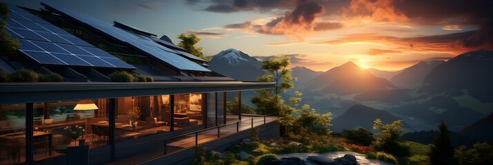 Solar panel pension with beautiful natural sunsets