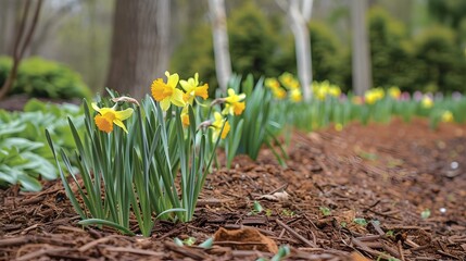 Apply a layer of mulch around the base of the daffodil bulbs to help retain moisture and suppress...