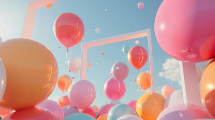 Colorful Balloons Framed in Festive Decoration - Celebration and Party Theme