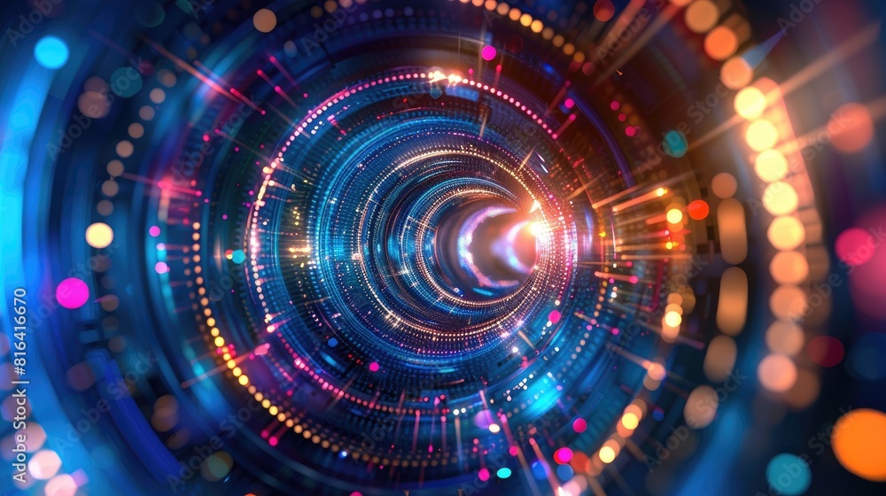Poster abstract colorful background in a circular shape with bokeh lights