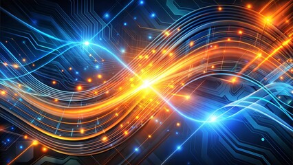 Technology background with connected dots on 3D wave landscape. Data science, particles, digital world, virtual reality, cyberspace, metaverse concept