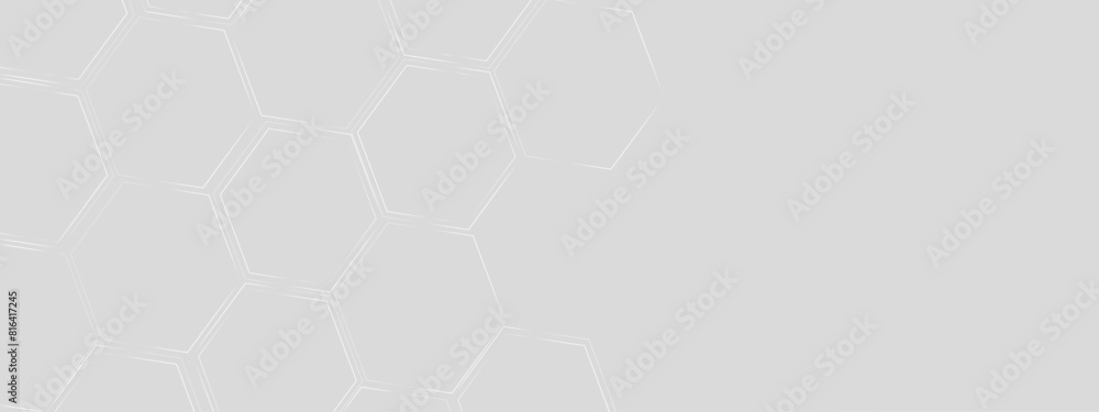 Poster vector grey geometric abstract background with simple hexagon elements with glowing hexagon geometri