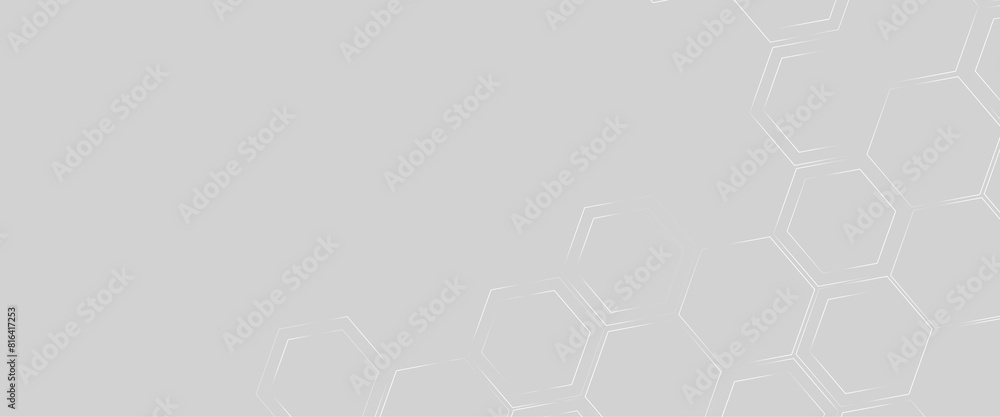 Poster vector grey geometric abstract background with simple hexagon elements with glowing hexagon geometri