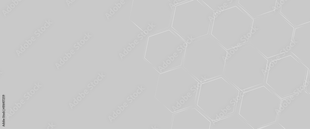 Poster vector grey geometric abstract background with simple hexagon elements with glowing hexagon geometri