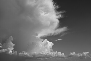 black and white image, buautiful sky with cloud in rainy day