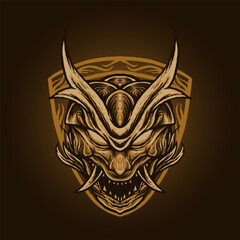 Fototapeta premium The head oni orange japan mask vector illustration