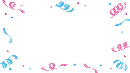 くるっとしたリボンと紙吹雪の背景フレーム枠