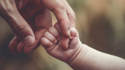 Closeup little hand of child and palm of mother and father The newborn baby has a firm grip on the parents finger after birth A newborn holds on to moms dads finger : Generative AI