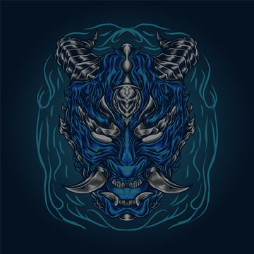 the head oni blue devil japan mask vector illustration