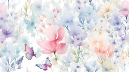 A playful garden spring flowers and fluttering butterflies