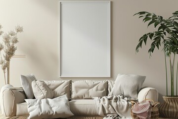Poster Mockup in Minimalist Scandinavian Interior created with Generative AI