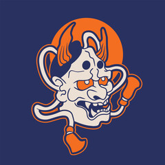 Japanese Demon Oni Mask Logo Design vector illustration	
