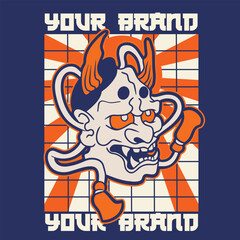 Japanese Demon Oni Mask Logo Design vector illustration	
