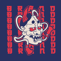 Japanese Demon Oni Mask Logo Design vector illustration	
