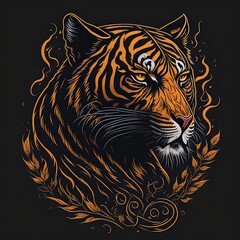 Retro Tiger Drawing with Vintage Vibe and Old-School Appeal. Retro Tattoo Design. Suitable for T-Shirt Design Inspiration.
