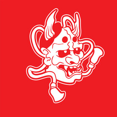 Japanese Demon Oni Mask Logo Design vector illustration	
