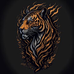 Watercolor Tiger Drawing with Soft Blends and Washes of Color. Watercolor Tattoo Art. Suitable for T-Shirt Design Inspiration.
