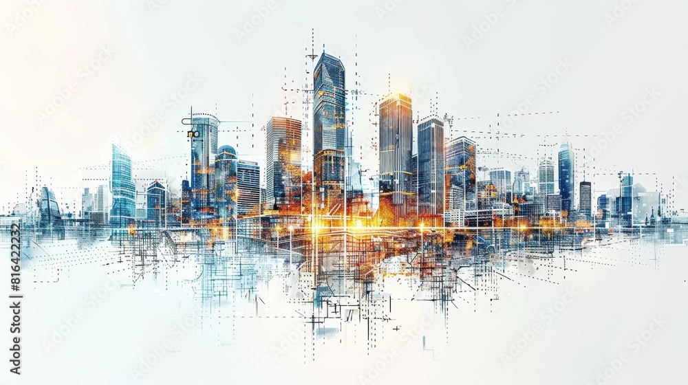 Poster engineering architecture urban development: an illustration depicting urban development projects in 