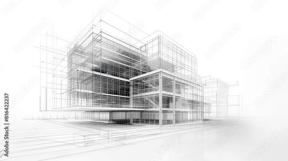 Poster engineering architecture wireframe: a photo illustrating a wireframe model of a building