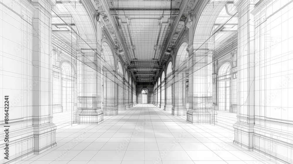 Aufkleber engineering architecture wireframe: a 3d illustration showcasing wireframe models of building