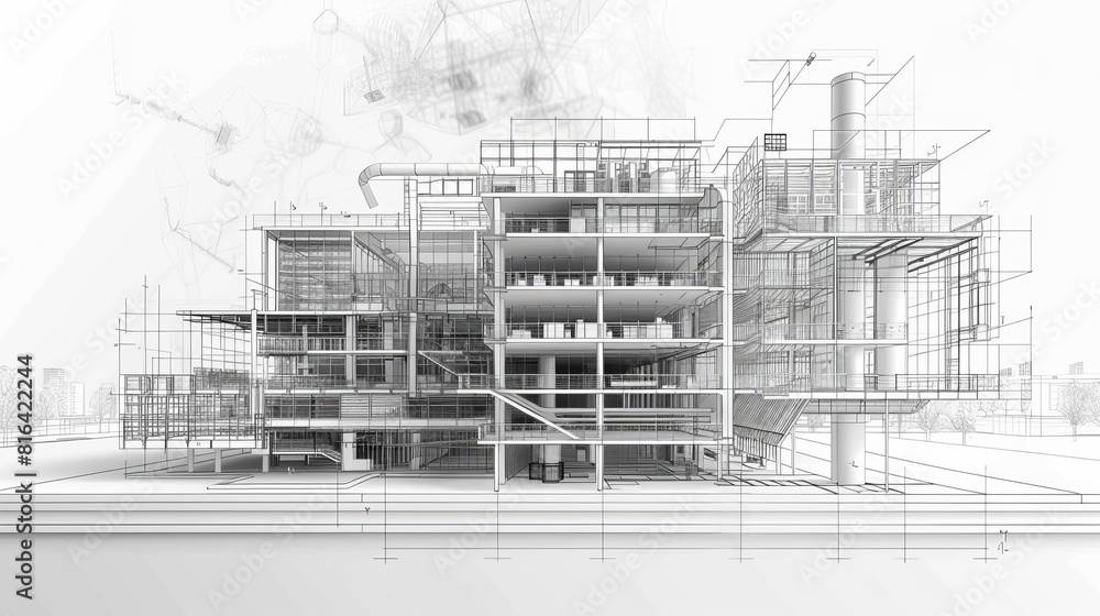 Poster engineering architecture wireframe: an illustration of a wireframe model showcasing the design of a 