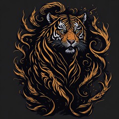 Engraved Tiger Drawing in Victorian Style with Fine Details. Victorian Tattoo Art. Suitable for T-Shirt Design Inspiration.
