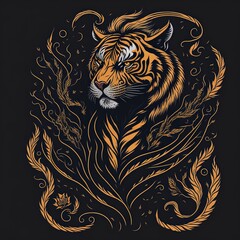 Geometric Tiger Drawing with Abstract Shapes and Symmetry. Modern Tattoo Art. Suitable for T-Shirt Design Inspiration.
