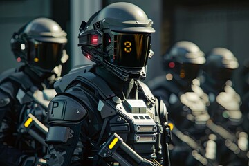 Futuristic riot police with weapons 
