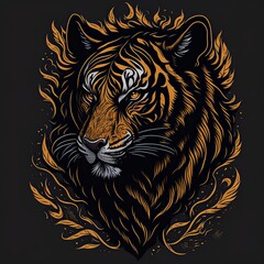Ferocious Tiger Drawing in Monochrome with Piercing Eyes. Neo-Traditional Tattoo Design. Suitable for T-Shirt Design Inspiration.
