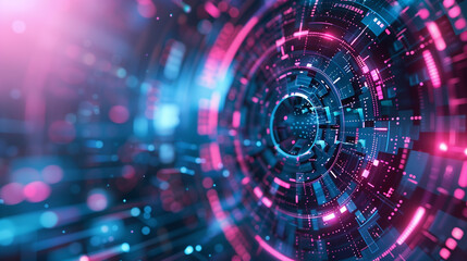 Obraz premium A computer chip with a blue and pink background. The blue and pink colors give the image a futuristic and high-tech vibe