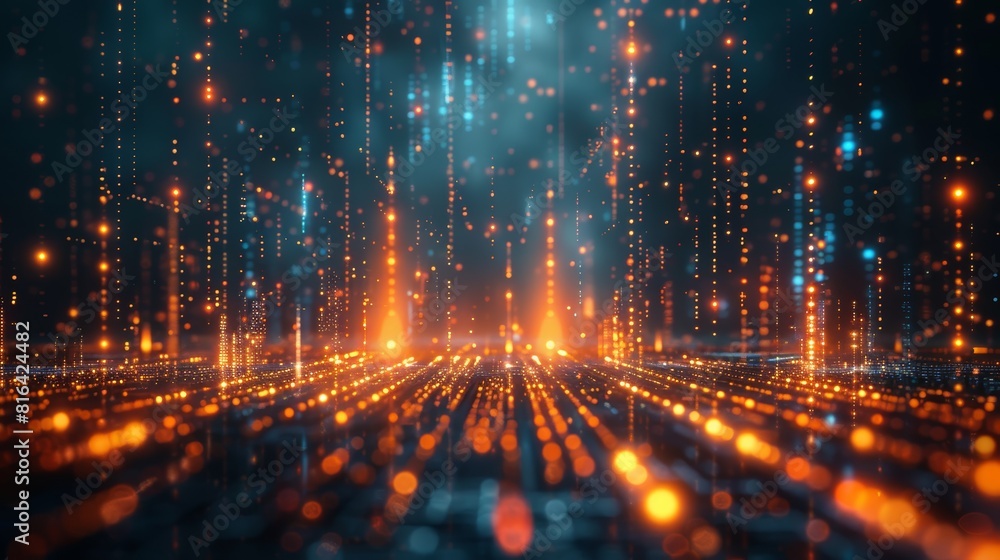 Poster the image is showing a lot of lights in the dark space, it looks like a digital space with a lot of 