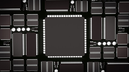 Obraz premium The Ic and pcb Board for technology or it concept 3d rendering.