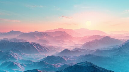 Radiant Dawn Over Misty Mountains, A Tapestry of Color and Light