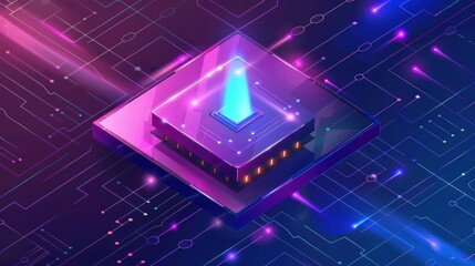 central processor unit. CPU chips. Microprocessor with blue light. Big data processing, future Technology concept.