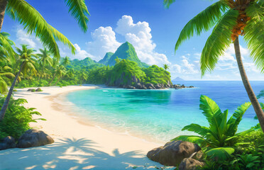 Tropical Beach Paradise Realism. Tropical Island Paradise