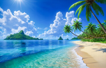 Naklejka premium Tropical Beach Paradise Realism. Tropical Island Paradise